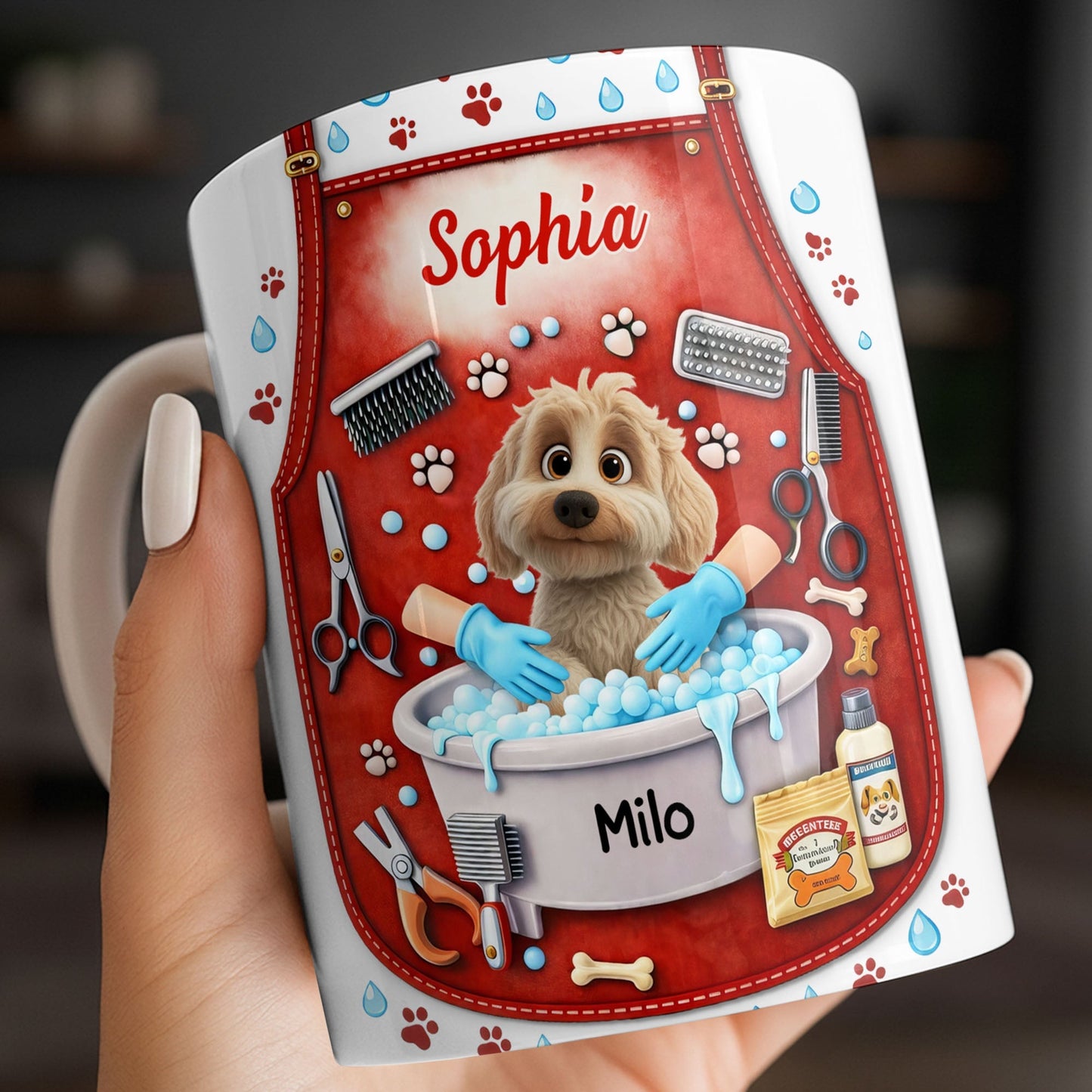 Customizable Dog Grooming Coffee Mug With Dog And Supplies - Personalized Custom Coffee Mug - JBS055_MG