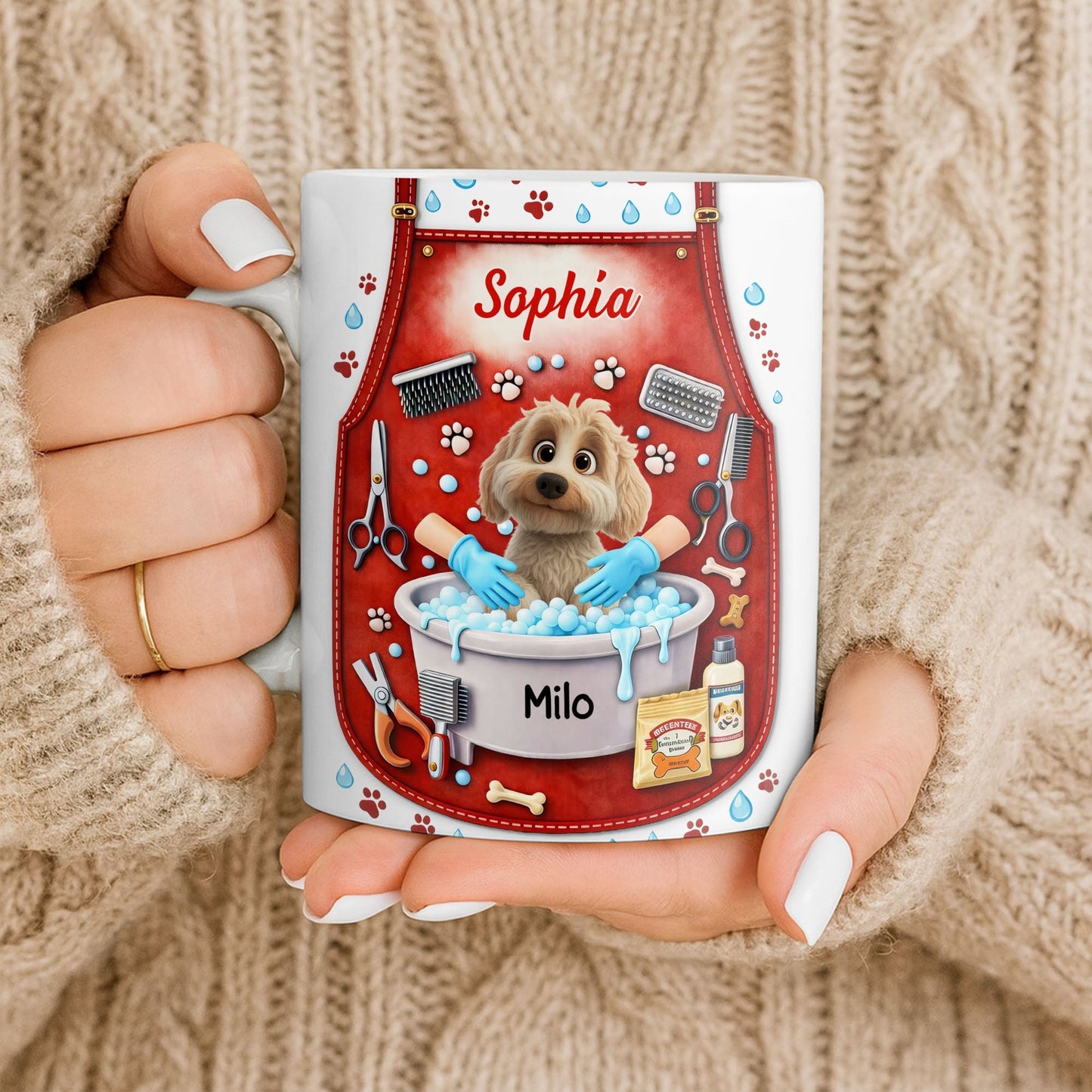 Customizable Dog Grooming Coffee Mug With Dog And Supplies - Personalized Custom Coffee Mug - JBS055_MG