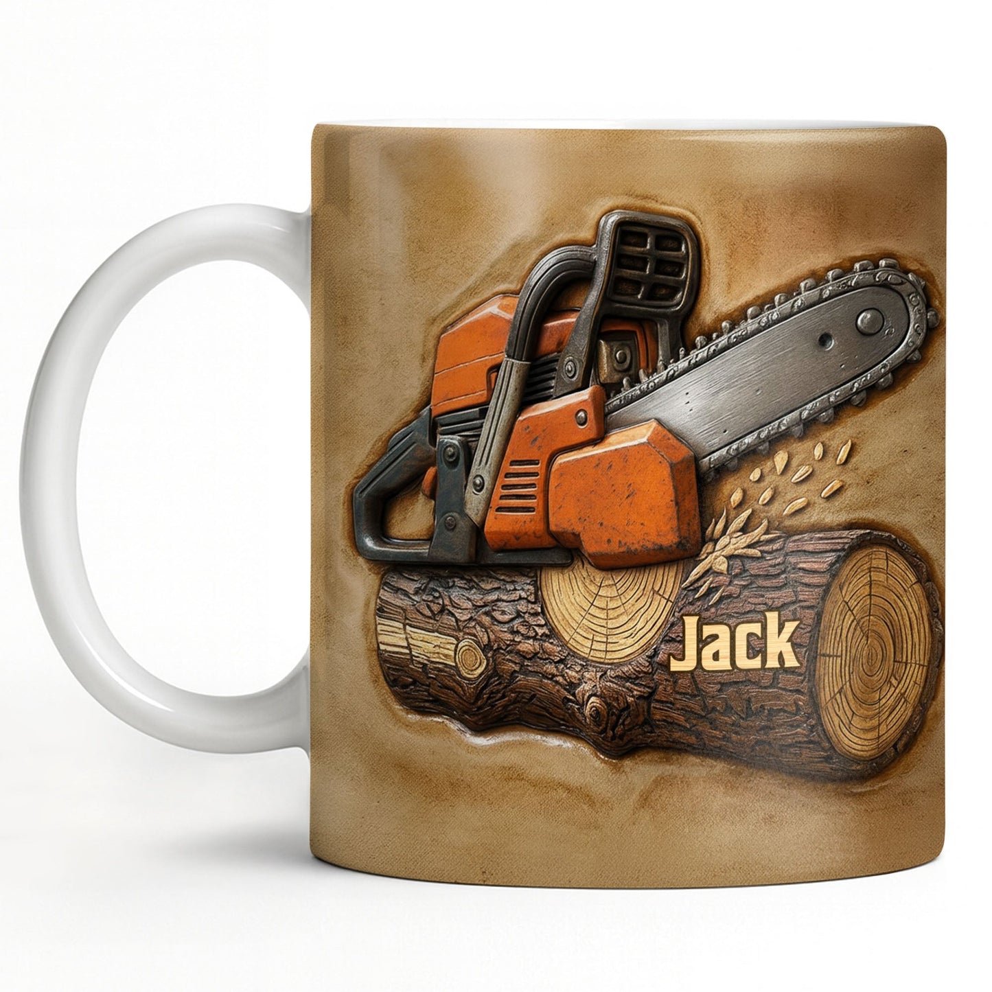 Rugged Chainsaw And Wood Design - Personalized Custom Coffee Mug - JBS063_MG