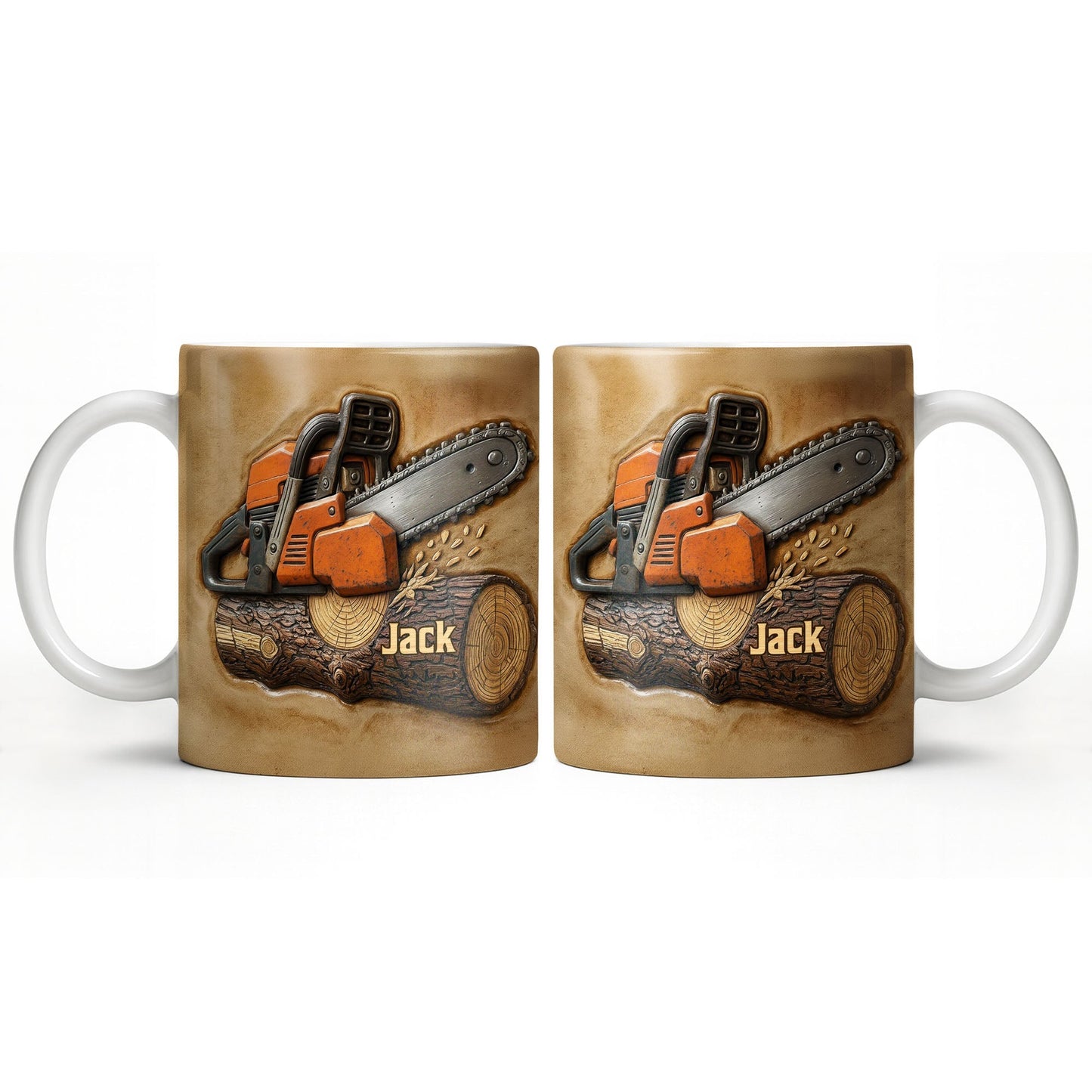 Rugged Chainsaw And Wood Design - Personalized Custom Coffee Mug - JBS063_MG