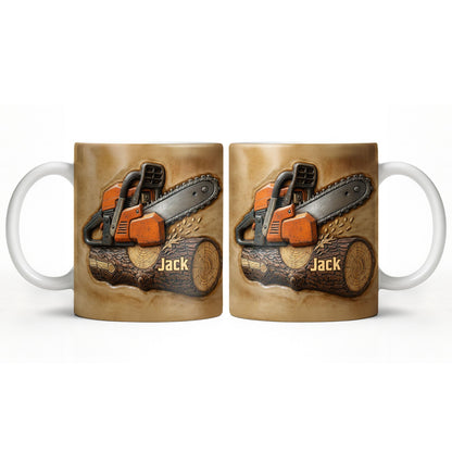 Rugged Chainsaw And Wood Design - Personalized Custom Coffee Mug - JBS063_MG