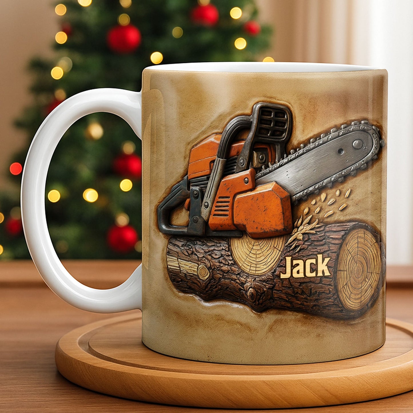 Rugged Chainsaw And Wood Design - Personalized Custom Coffee Mug - JBS063_MG