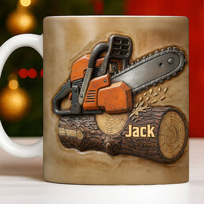Rugged Chainsaw And Wood Design - Personalized Custom Coffee Mug - JBS063_MG