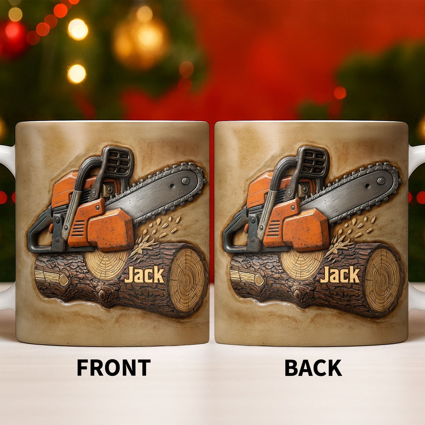 Rugged Chainsaw And Wood Design - Personalized Custom Coffee Mug - JBS063_MG
