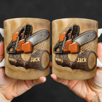 Rugged Chainsaw And Wood Design - Personalized Custom Coffee Mug - JBS063_MG