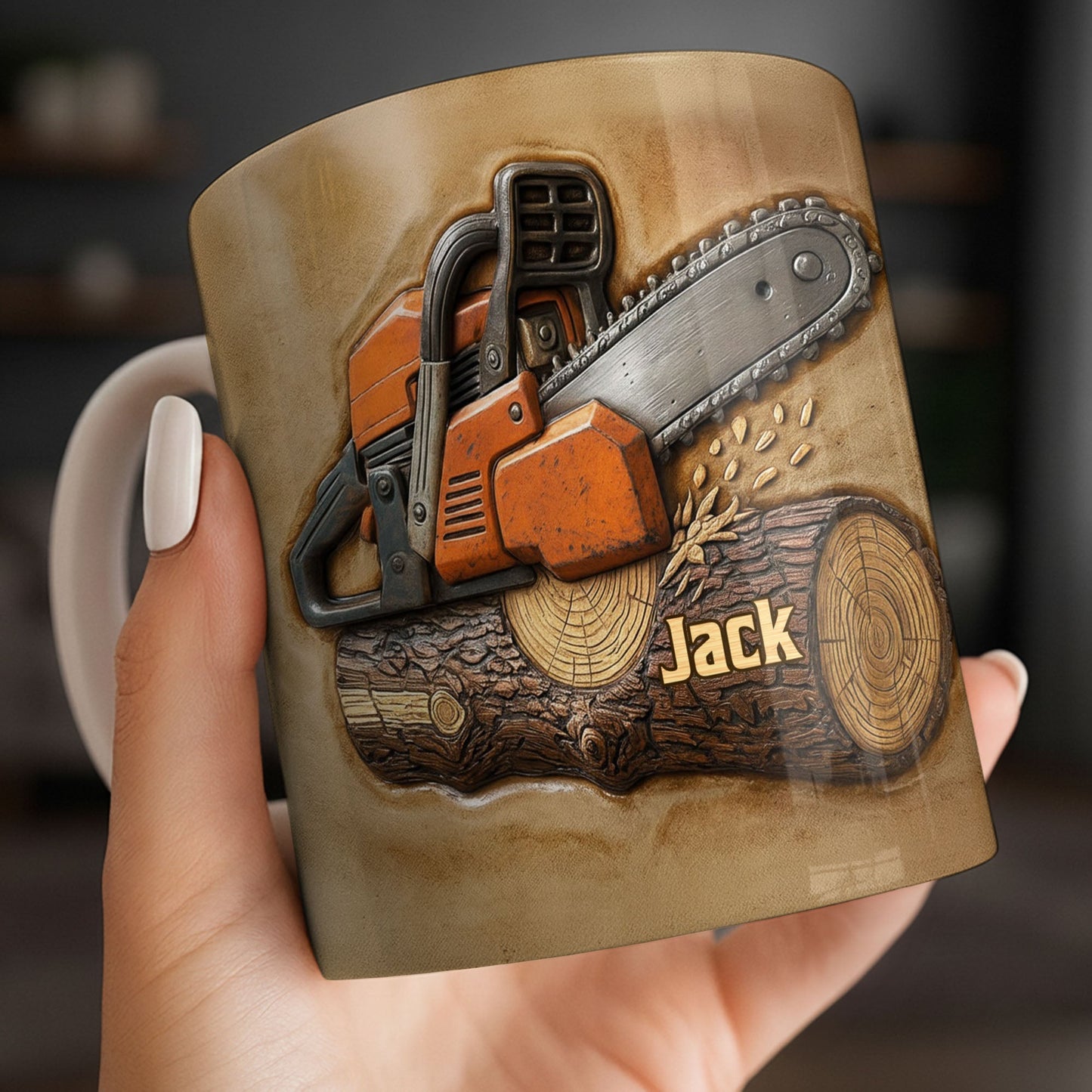 Rugged Chainsaw And Wood Design - Personalized Custom Coffee Mug - JBS063_MG