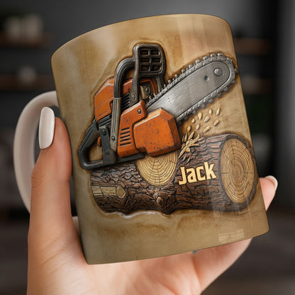 Rugged Chainsaw And Wood Design - Personalized Custom Coffee Mug - JBS063_MG