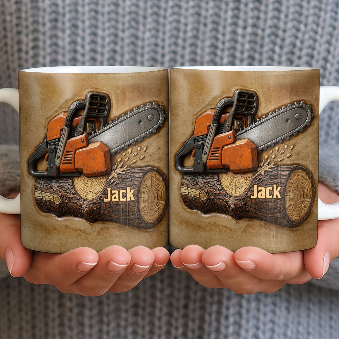 Rugged Chainsaw And Wood Design - Personalized Custom Coffee Mug - JBS063_MG