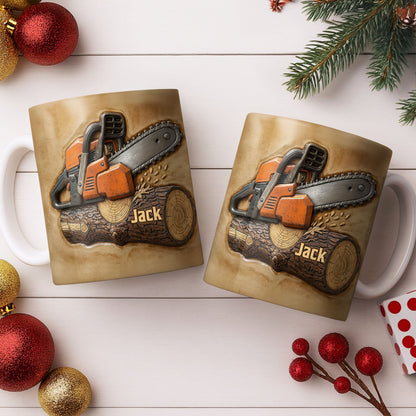 Rugged Chainsaw And Wood Design - Personalized Custom Coffee Mug - JBS063_MG