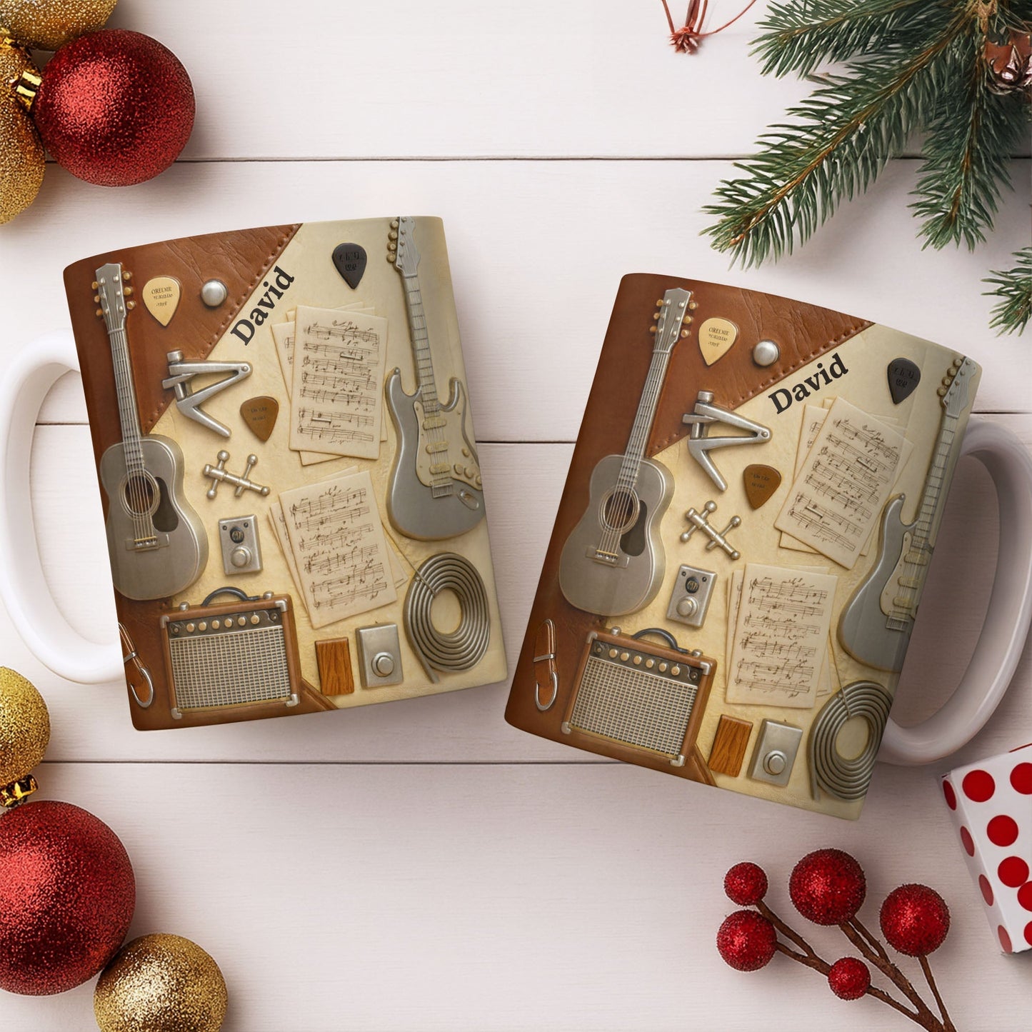 Celebrate Your Love for Music With Guitars and Musical Notes - Personalized Custom Coffee Mug - JBS067_MG