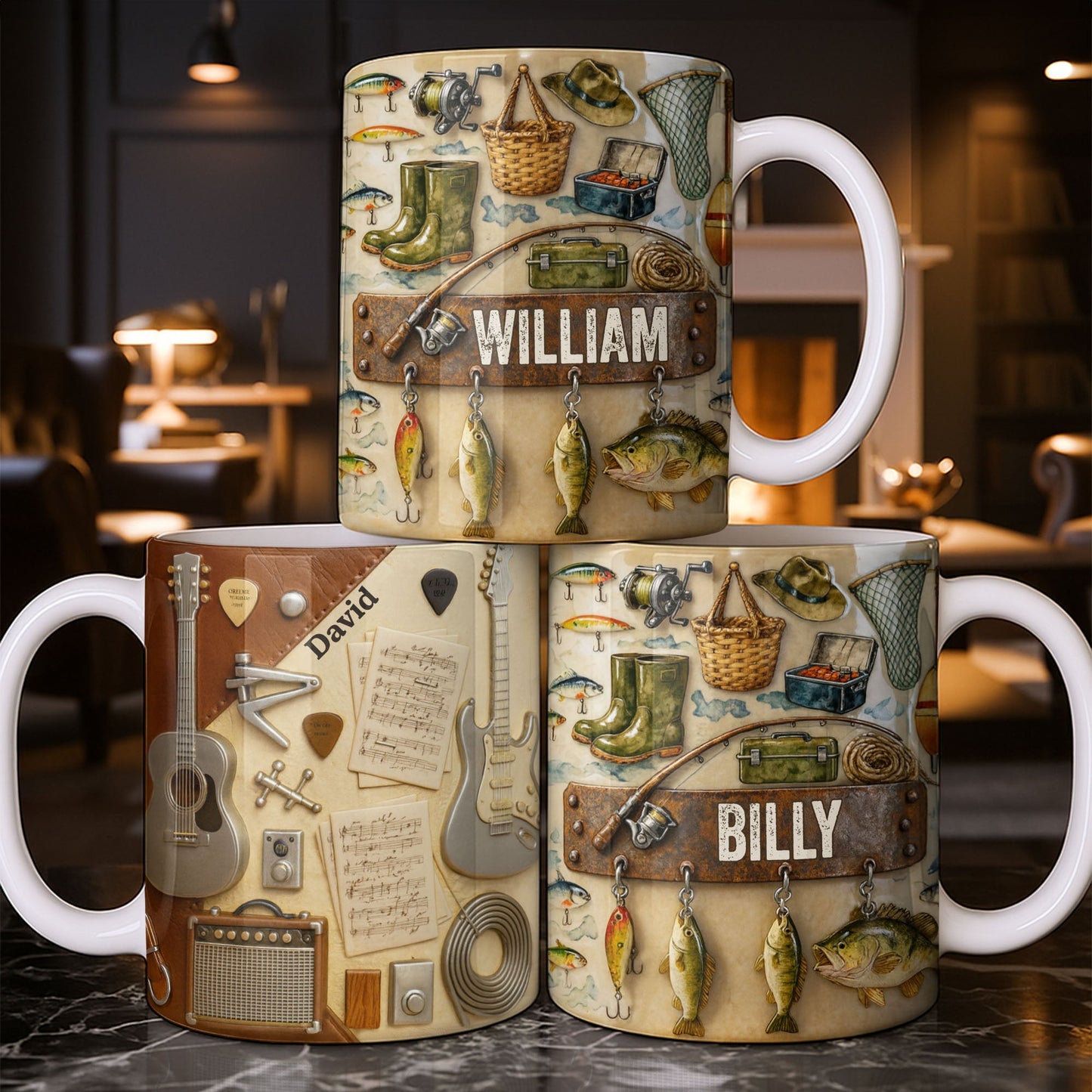 Celebrate Your Love for Music With Guitars and Musical Notes - Personalized Custom Coffee Mug - JBS067_MG