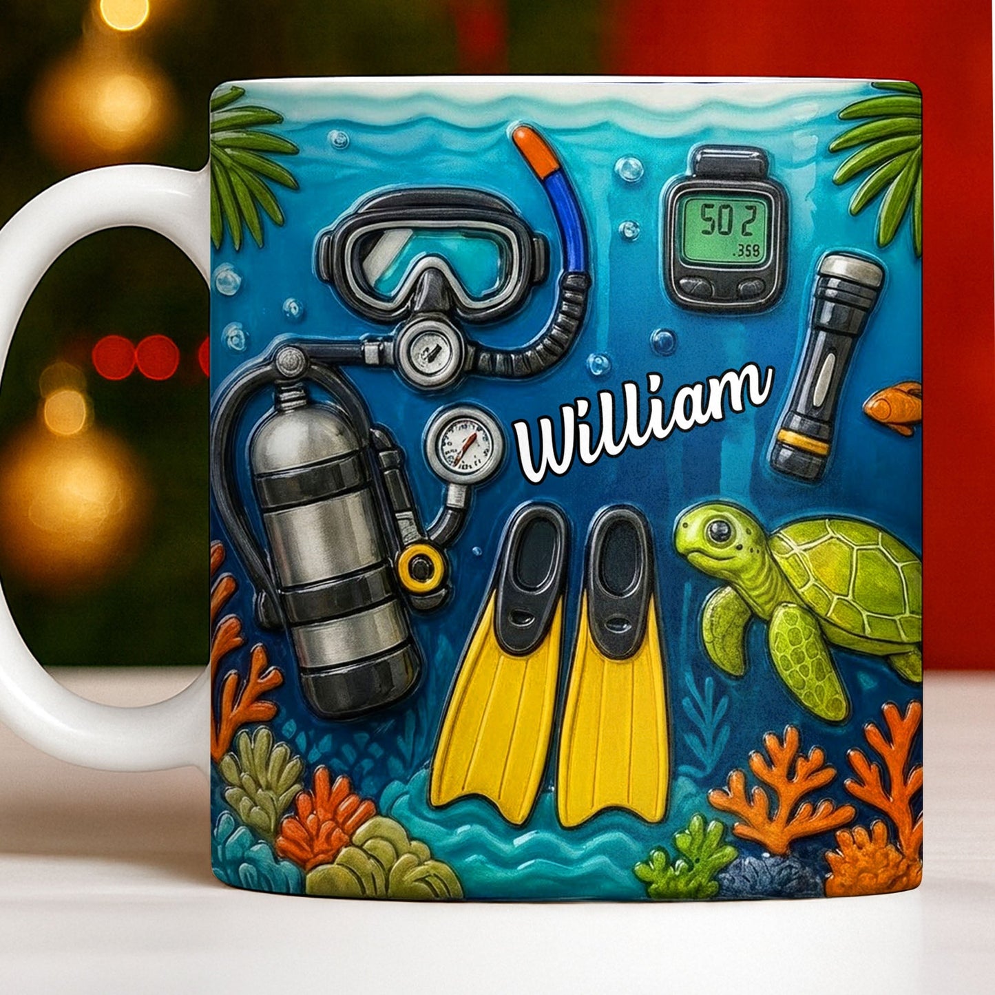 Explore The Depths Of The Ocean With Sea Turtle And Scuba Gear - Personalized Custom Coffee Mug - JBS074_MG