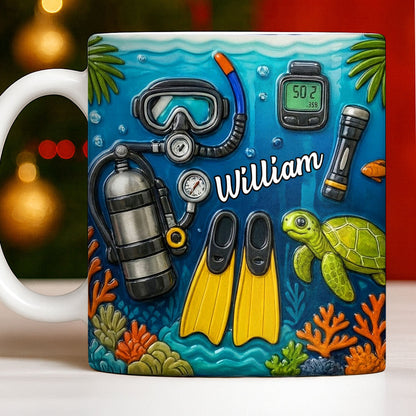 Explore The Depths Of The Ocean With Sea Turtle And Scuba Gear - Personalized Custom Coffee Mug - JBS074_MG