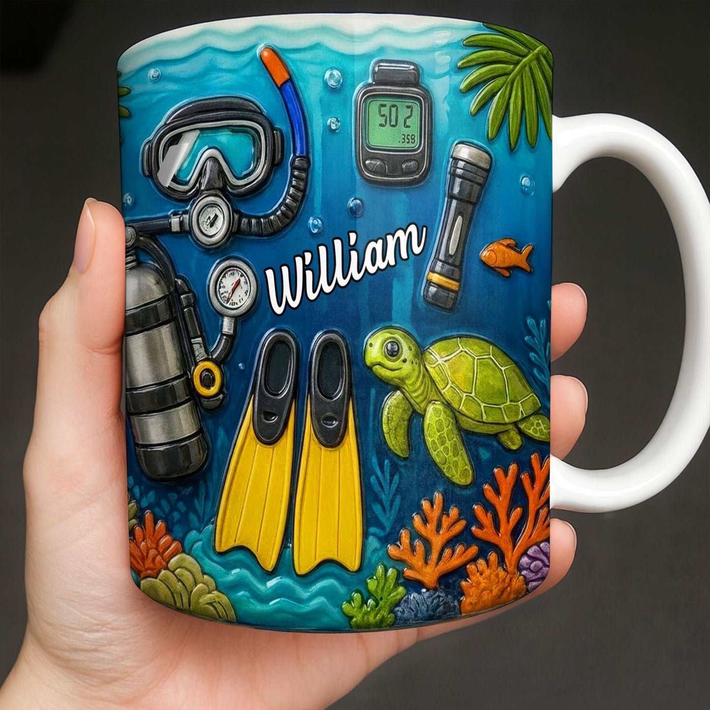 Explore The Depths Of The Ocean With Sea Turtle And Scuba Gear - Personalized Custom Coffee Mug - JBS074_MG