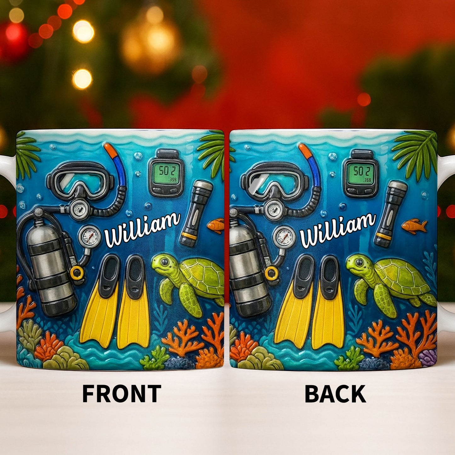 Explore The Depths Of The Ocean With Sea Turtle And Scuba Gear - Personalized Custom Coffee Mug - JBS074_MG