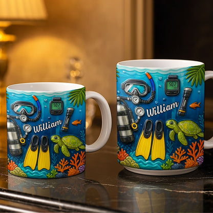 Explore The Depths Of The Ocean With Sea Turtle And Scuba Gear - Personalized Custom Coffee Mug - JBS074_MG