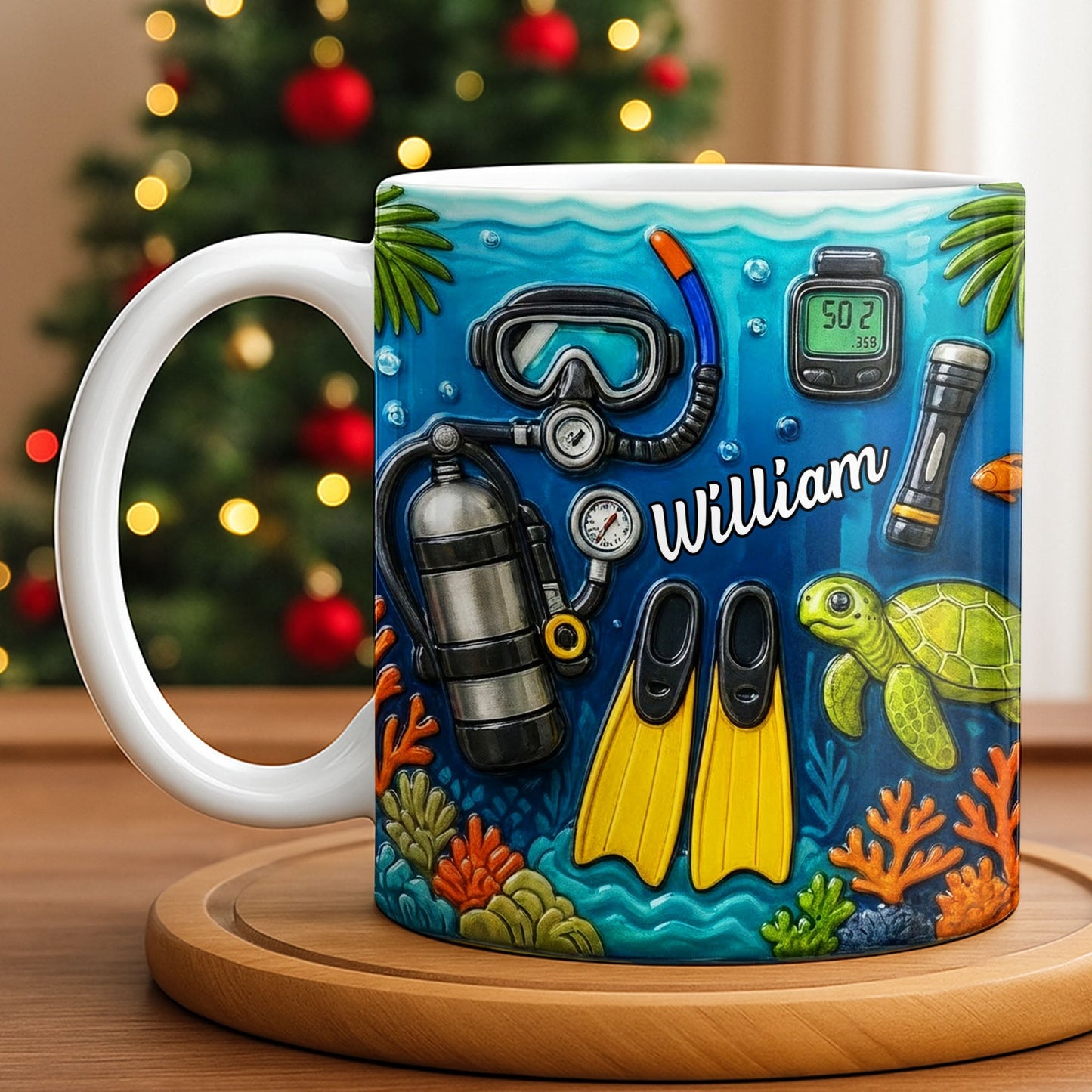 Explore The Depths Of The Ocean With Sea Turtle And Scuba Gear - Personalized Custom Coffee Mug - JBS074_MG
