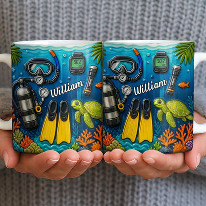 Explore The Depths Of The Ocean With Sea Turtle And Scuba Gear - Personalized Custom Coffee Mug - JBS074_MG