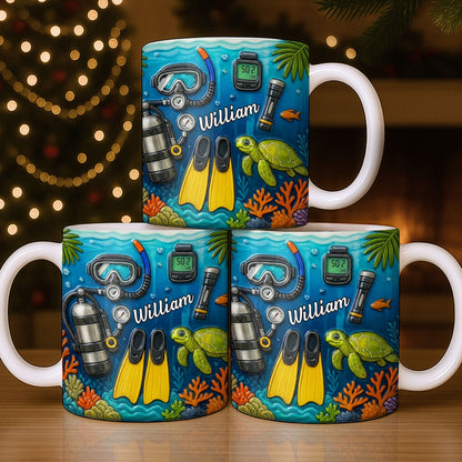 Explore The Depths Of The Ocean With Sea Turtle And Scuba Gear - Personalized Custom Coffee Mug - JBS074_MG