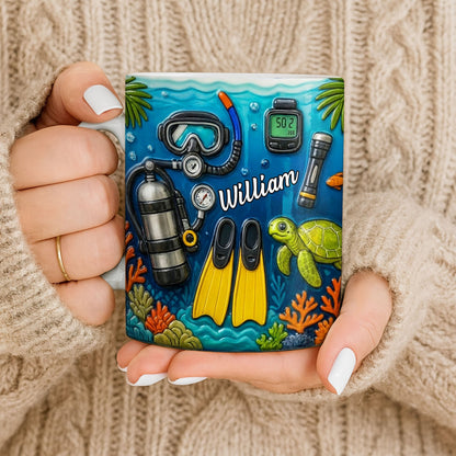 Explore The Depths Of The Ocean With Sea Turtle And Scuba Gear - Personalized Custom Coffee Mug - JBS074_MG