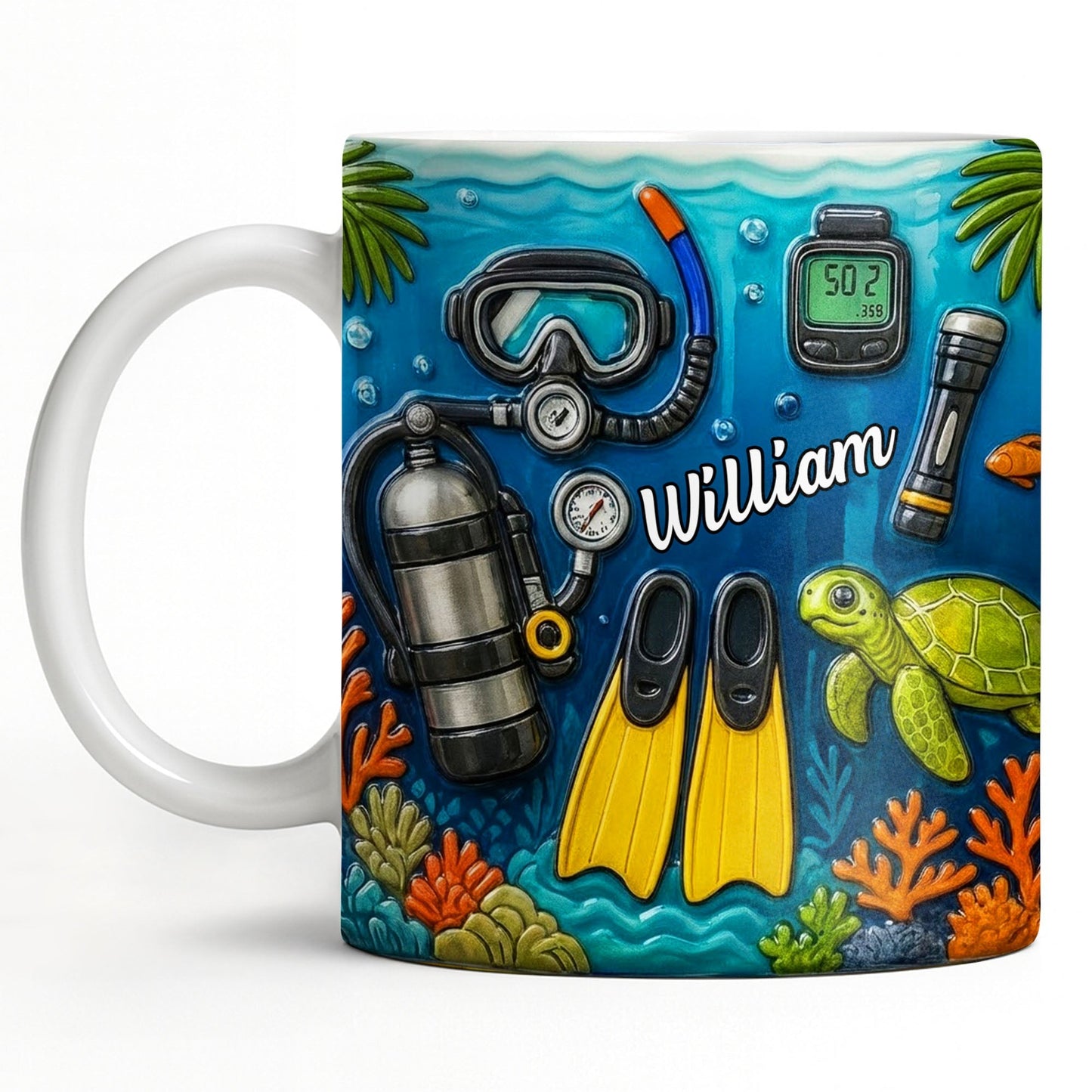 Explore The Depths Of The Ocean With Sea Turtle And Scuba Gear - Personalized Custom Coffee Mug - JBS074_MG