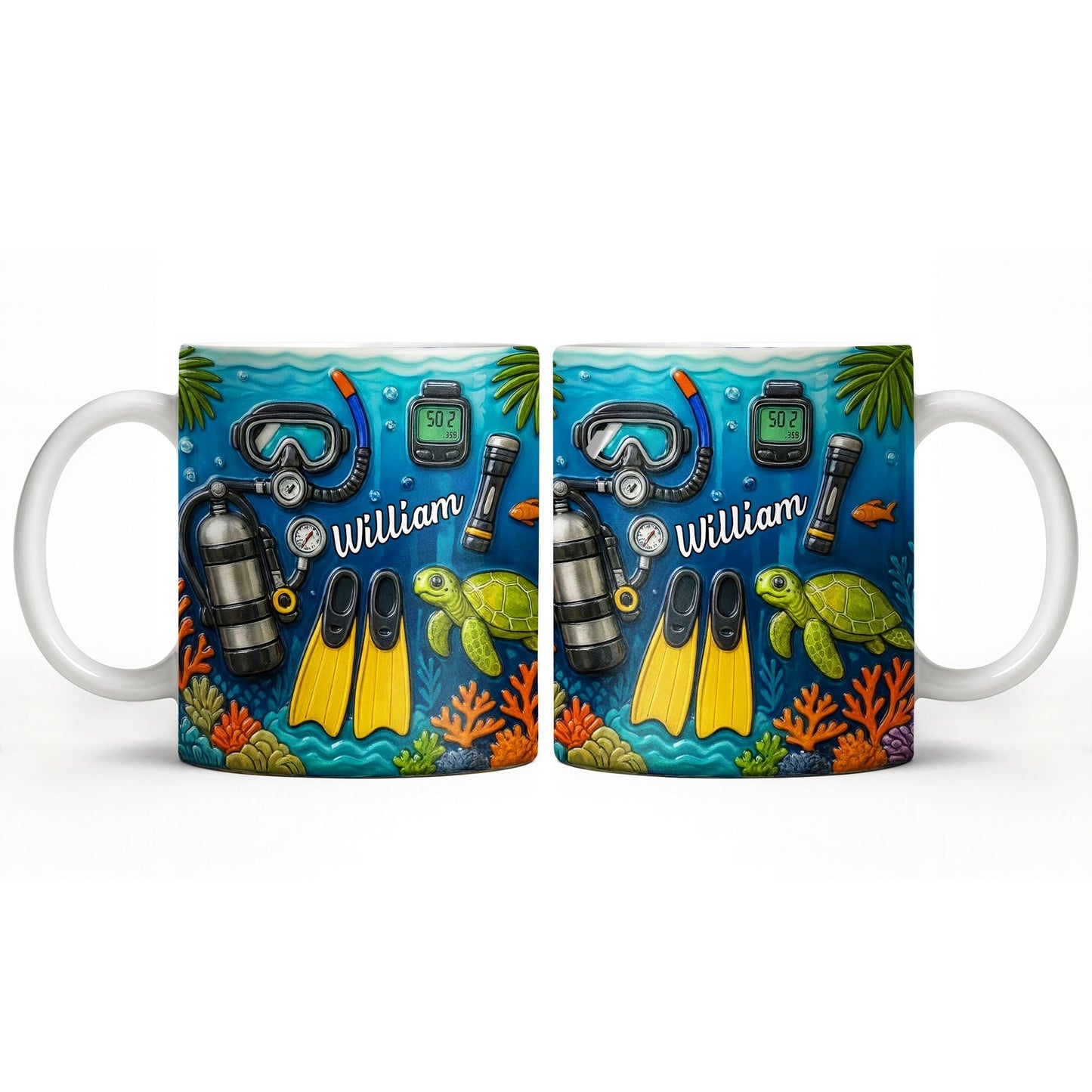 Explore The Depths Of The Ocean With Sea Turtle And Scuba Gear - Personalized Custom Coffee Mug - JBS074_MG
