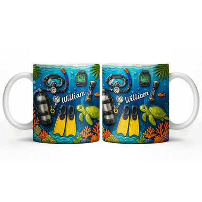 Explore The Depths Of The Ocean With Sea Turtle And Scuba Gear - Personalized Custom Coffee Mug - JBS074_MG