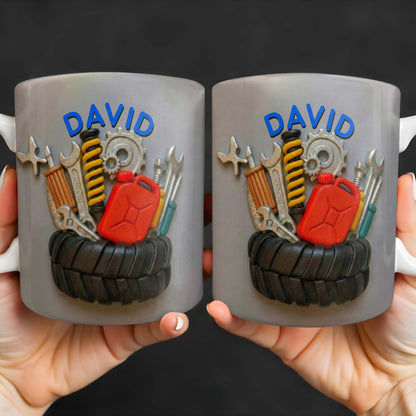 Customizable Mechanic Tools And Tire Design - Personalized Custom Coffee Mug - JBS075_MG