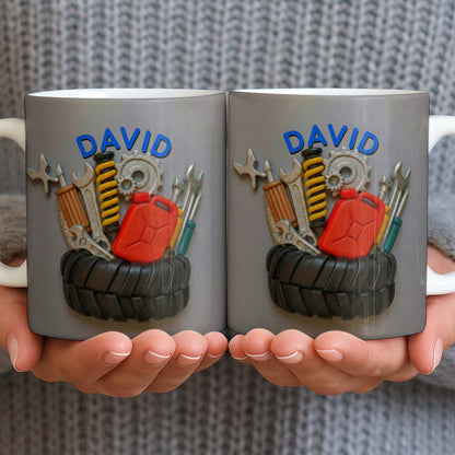 Customizable Mechanic Tools And Tire Design - Personalized Custom Coffee Mug - JBS075_MG