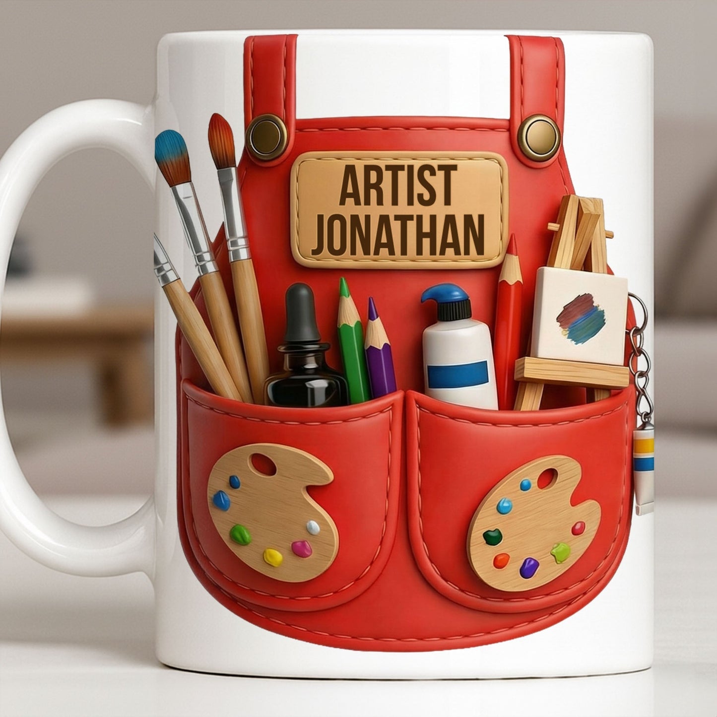 Artist [Your Name] With Paint Brushes And Palette - Personalized Custom Coffee Mug - JBS086_MG