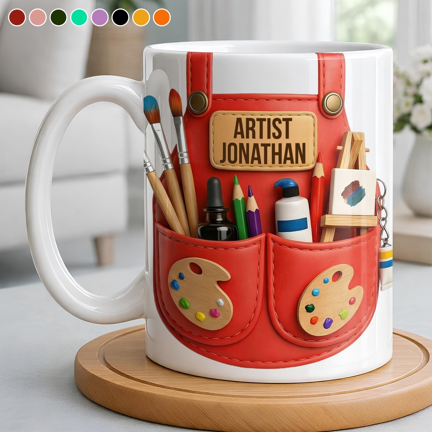Artist [Your Name] With Paint Brushes And Palette - Personalized Custom Coffee Mug - JBS086_MG