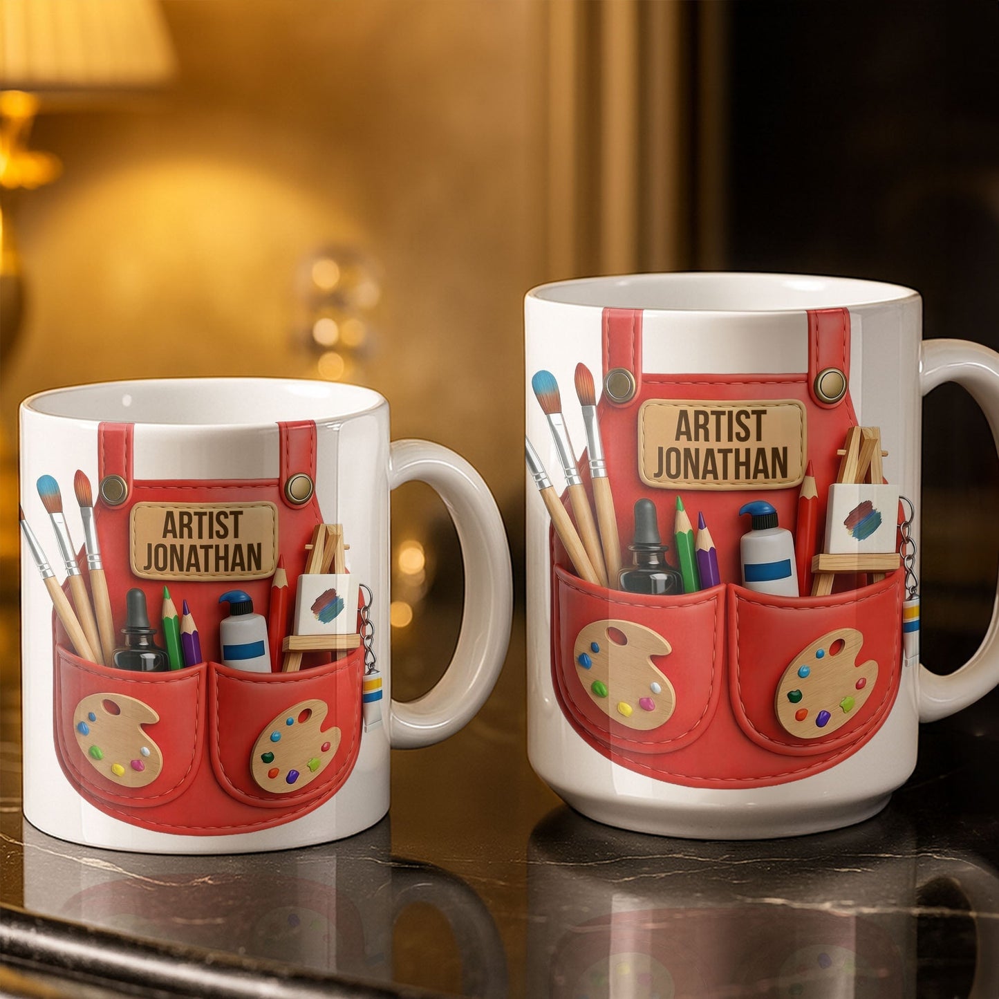 Artist [Your Name] With Paint Brushes And Palette - Personalized Custom Coffee Mug - JBS086_MG