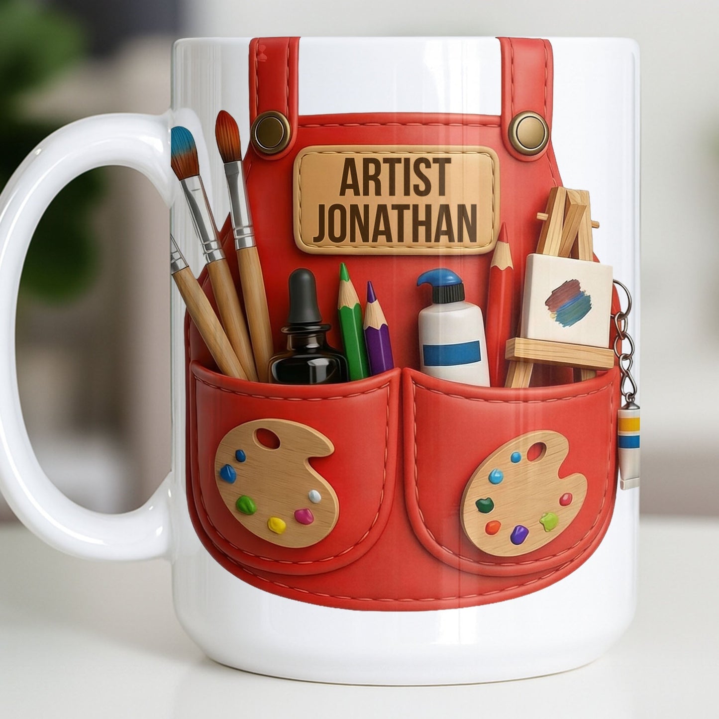 Artist [Your Name] With Paint Brushes And Palette - Personalized Custom Coffee Mug - JBS086_MG