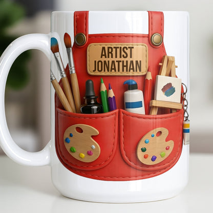 Artist [Your Name] With Paint Brushes And Palette - Personalized Custom Coffee Mug - JBS086_MG
