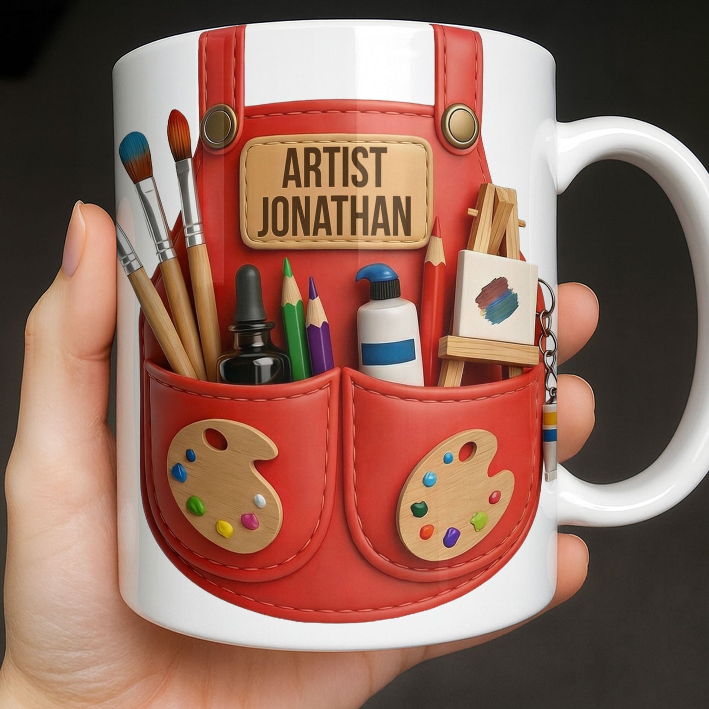 Artist [Your Name] With Paint Brushes And Palette - Personalized Custom Coffee Mug - JBS086_MG