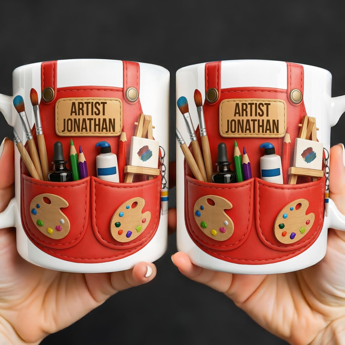Artist [Your Name] With Paint Brushes And Palette - Personalized Custom Coffee Mug - JBS086_MG