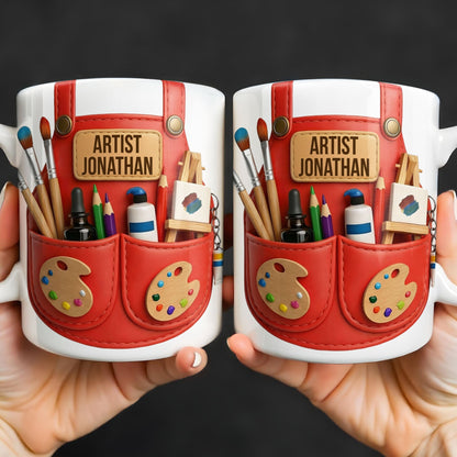 Artist [Your Name] With Paint Brushes And Palette - Personalized Custom Coffee Mug - JBS086_MG
