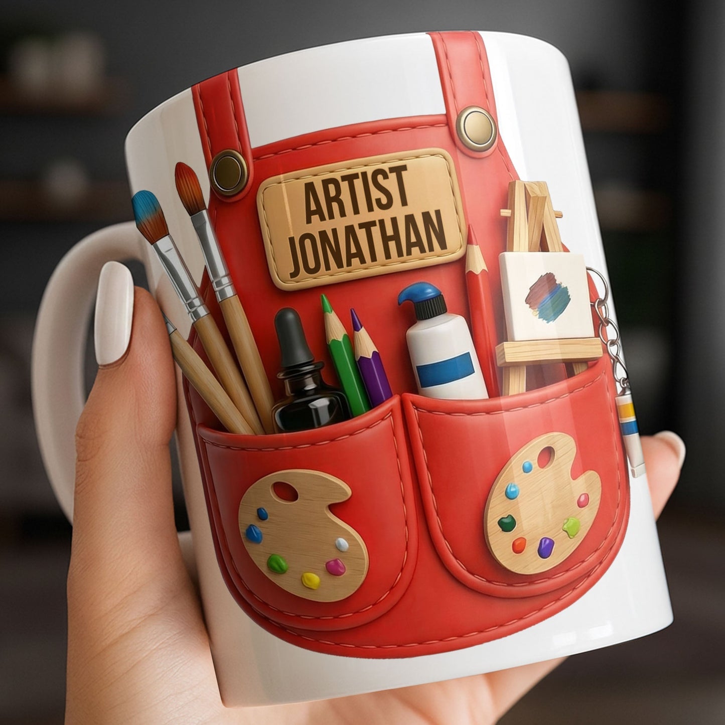 Artist [Your Name] With Paint Brushes And Palette - Personalized Custom Coffee Mug - JBS086_MG