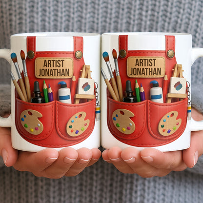 Artist [Your Name] With Paint Brushes And Palette - Personalized Custom Coffee Mug - JBS086_MG