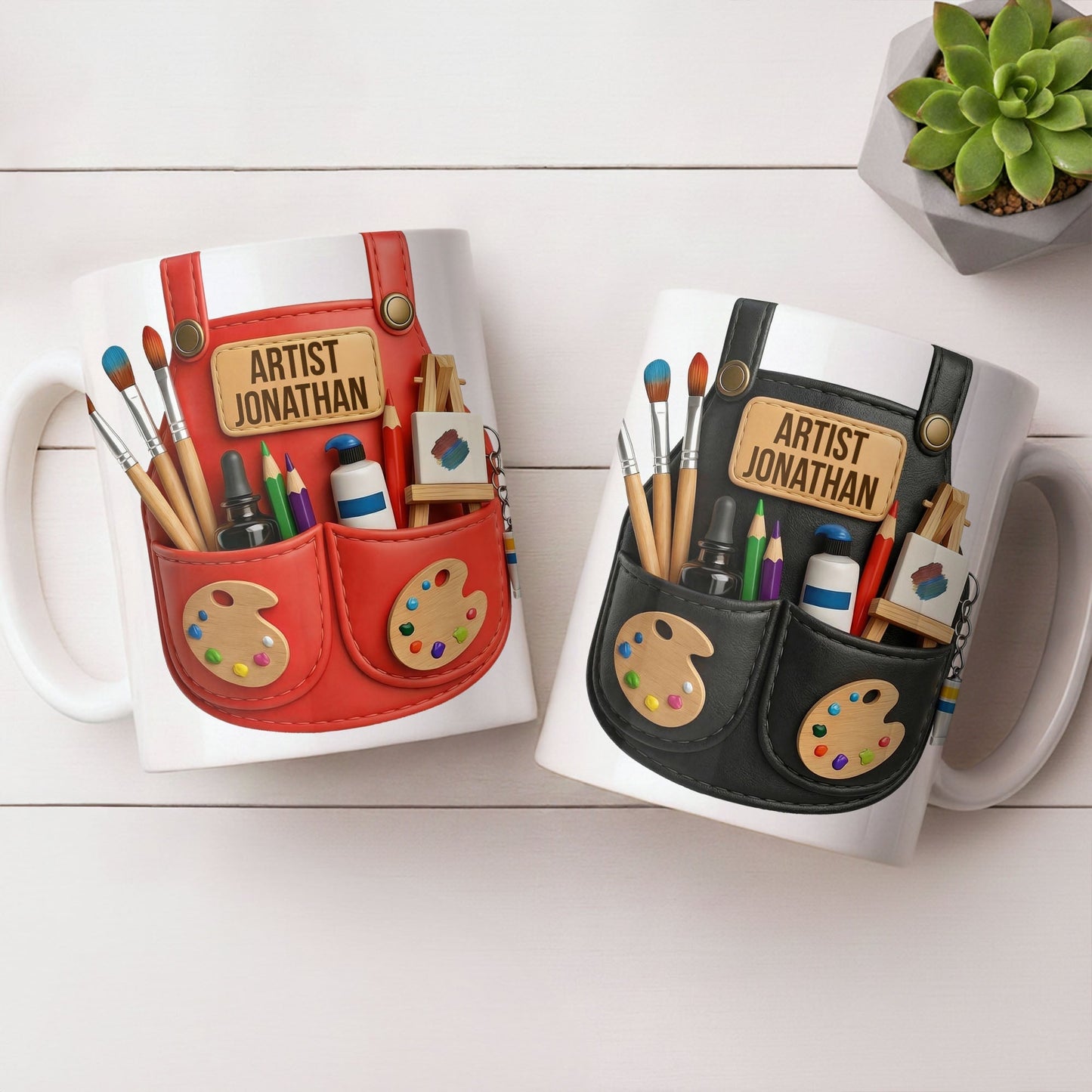 Artist [Your Name] With Paint Brushes And Palette - Personalized Custom Coffee Mug - JBS086_MG