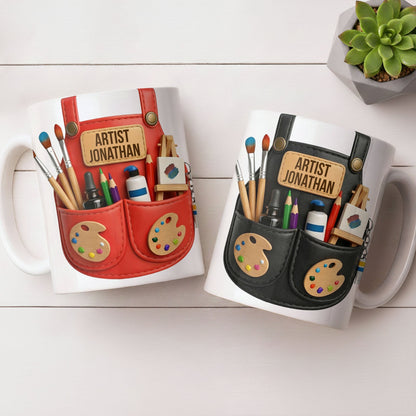 Artist [Your Name] With Paint Brushes And Palette - Personalized Custom Coffee Mug - JBS086_MG