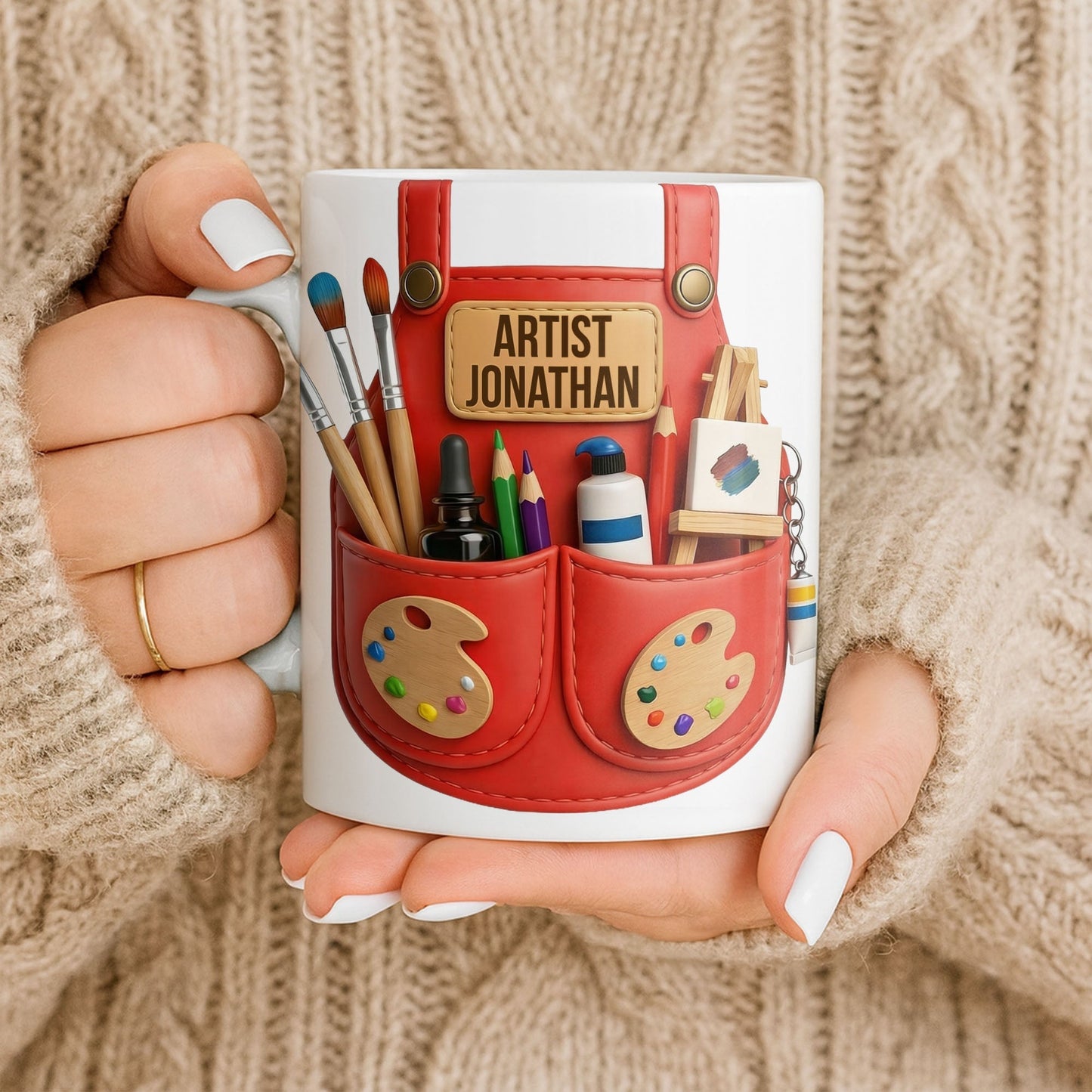 Artist [Your Name] With Paint Brushes And Palette - Personalized Custom Coffee Mug - JBS086_MG