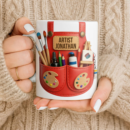 Artist [Your Name] With Paint Brushes And Palette - Personalized Custom Coffee Mug - JBS086_MG