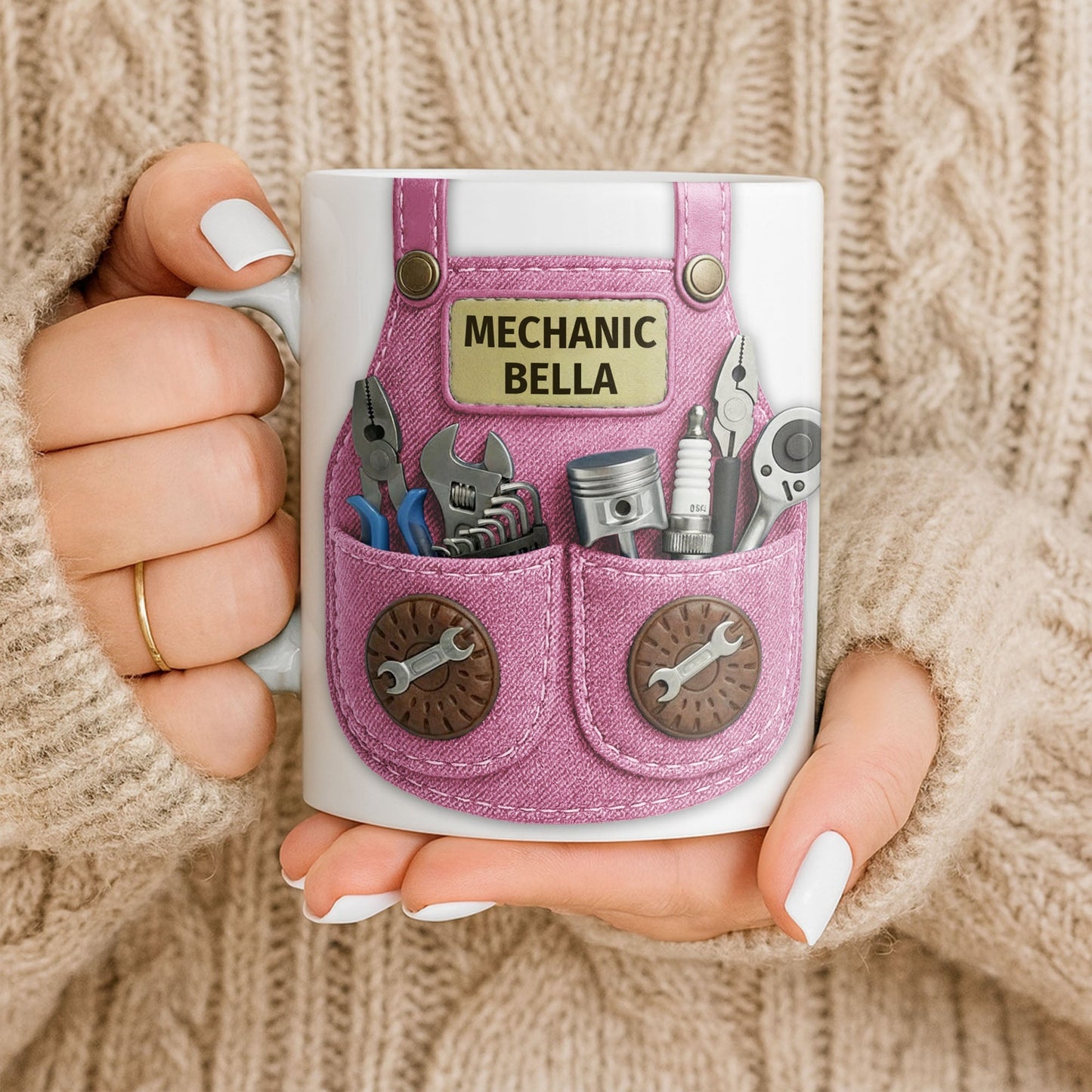 Mechanic [Personalized Name] With Tools Design - Personalized Custom Coffee Mug - JBS091_MG