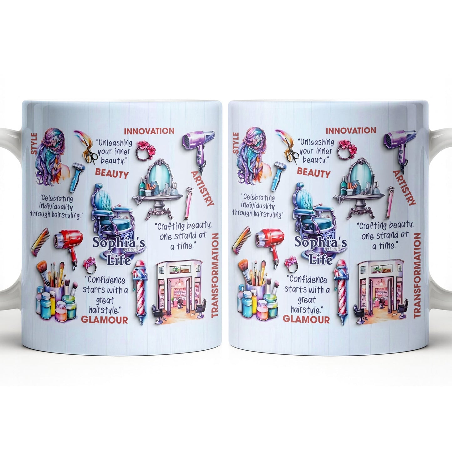 Unleashing Your Inner Beauty With Hairdryer, Scissors & Makeup Brushes - Personalized Custom Coffee Mug - JBS095_MG