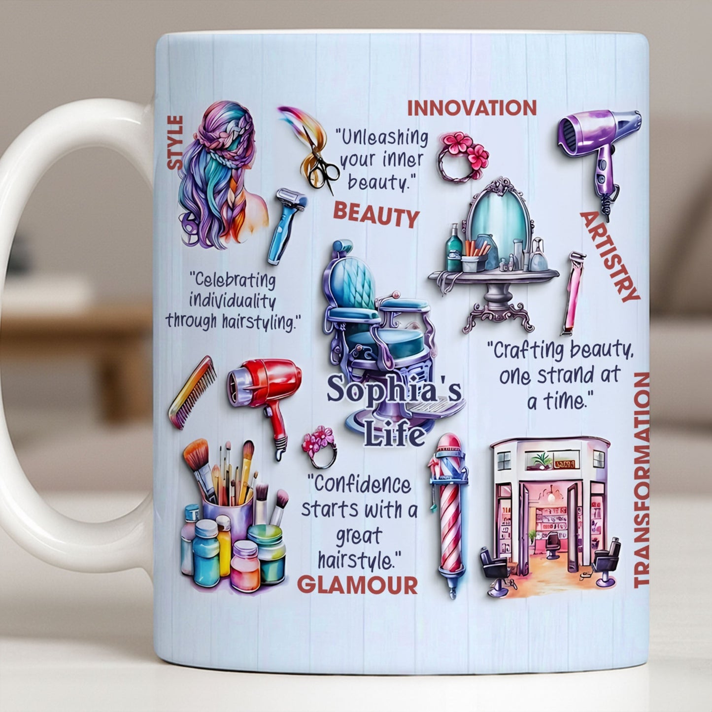 Unleashing Your Inner Beauty With Hairdryer, Scissors & Makeup Brushes - Personalized Custom Coffee Mug - JBS095_MG