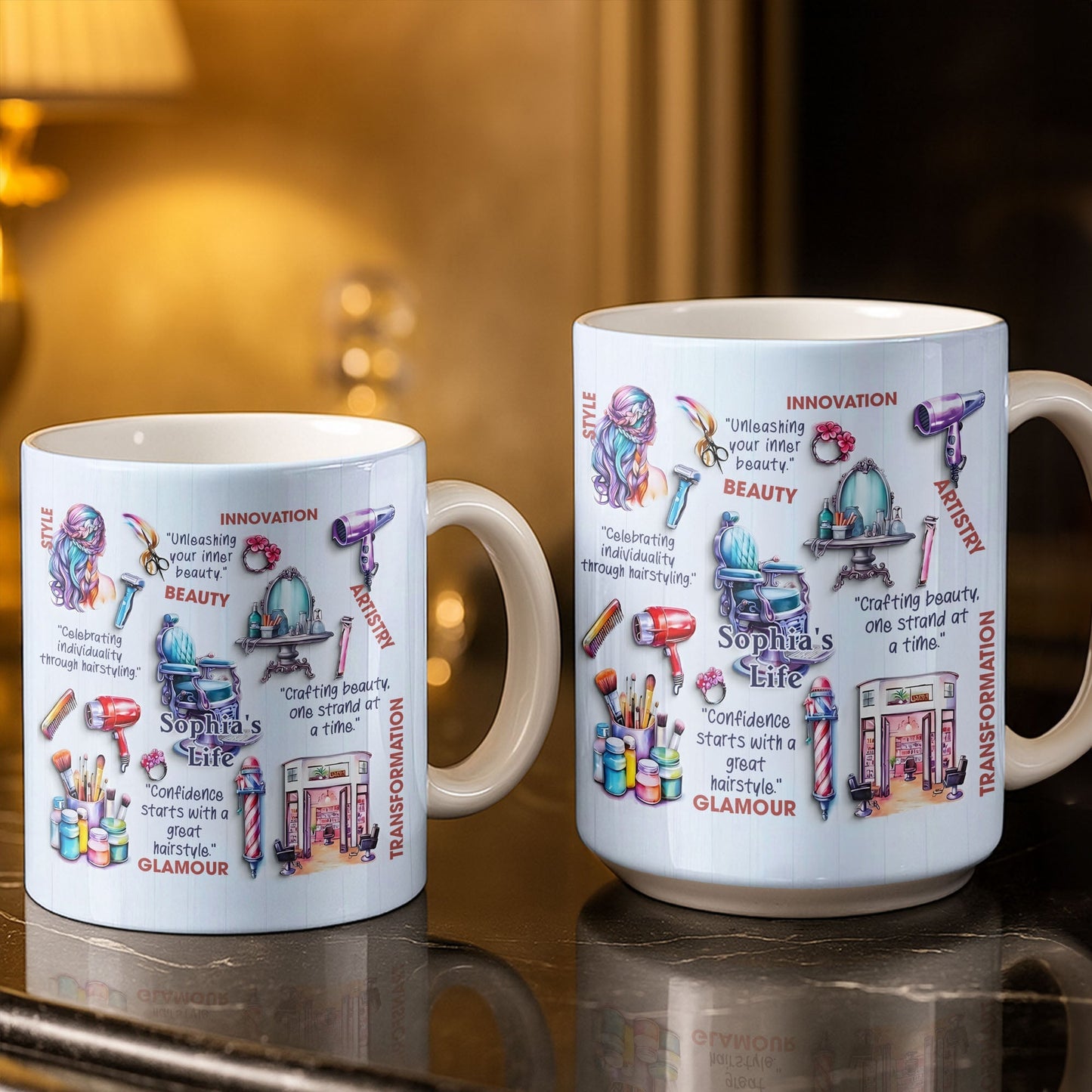 Unleashing Your Inner Beauty With Hairdryer, Scissors & Makeup Brushes - Personalized Custom Coffee Mug - JBS095_MG