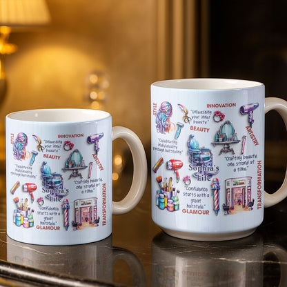 Unleashing Your Inner Beauty With Hairdryer, Scissors & Makeup Brushes - Personalized Custom Coffee Mug - JBS095_MG