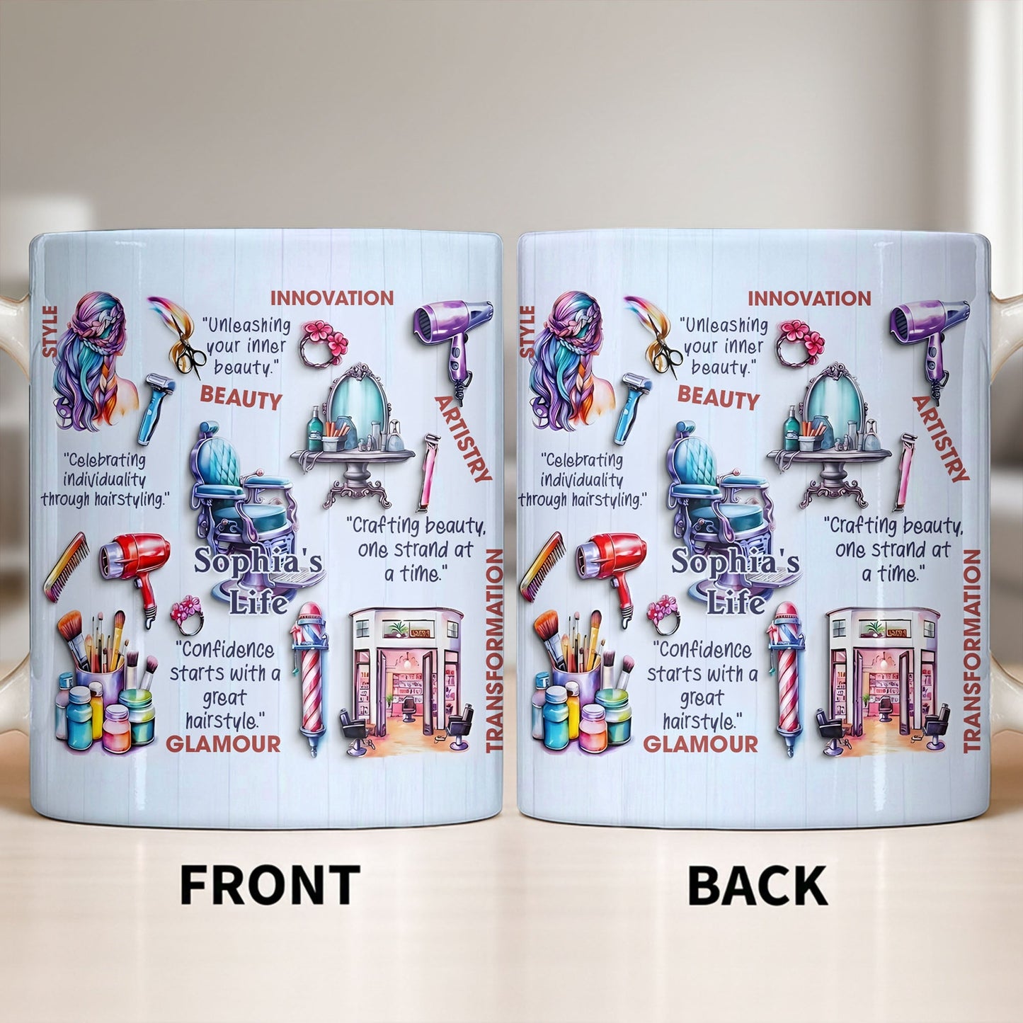 Unleashing Your Inner Beauty With Hairdryer, Scissors & Makeup Brushes - Personalized Custom Coffee Mug - JBS095_MG