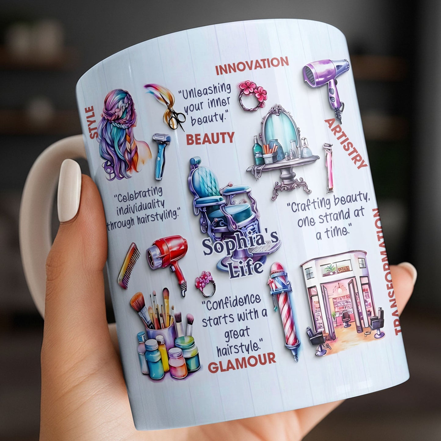 Unleashing Your Inner Beauty With Hairdryer, Scissors & Makeup Brushes - Personalized Custom Coffee Mug - JBS095_MG
